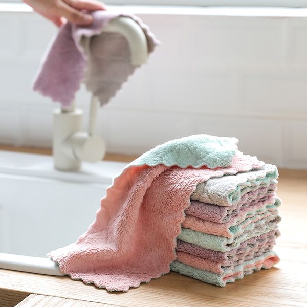 

100pcs double-sided coral fleece absorbent dish cloth washing pot non-stick oil hand towel thickening wipe tablecloth towel kitchen rag dhl