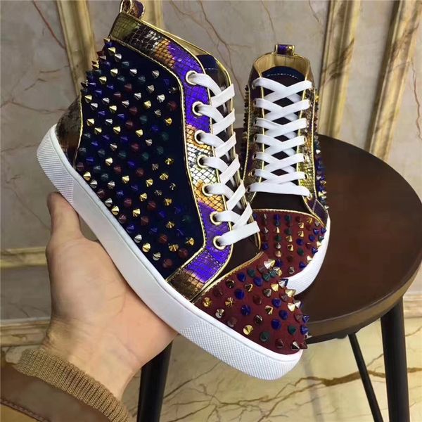 

2020 men women casual shoes luxury designer red bottom studded spikes fashion insider sneakers black red white leather high boots