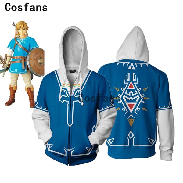 

cosfans new the legend of zelda cosplay costume set fighting sweater game skyward sword link hooded zipper jacket for men women, Black
