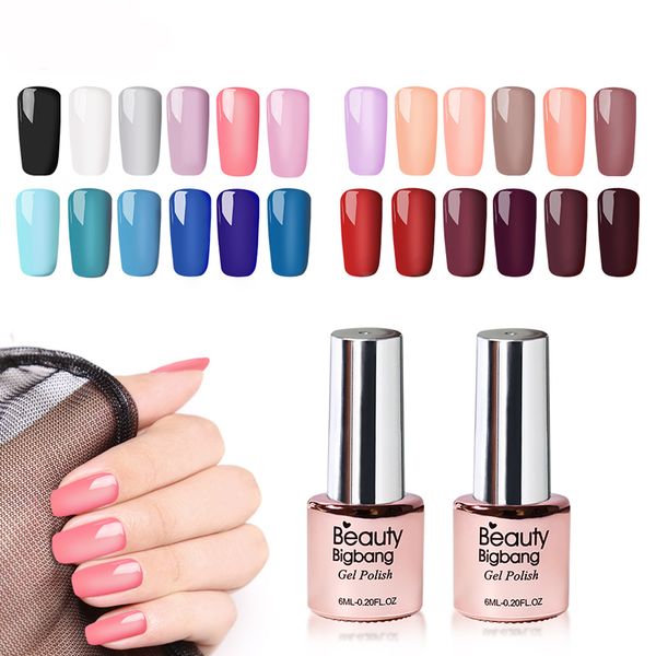 

beauty bigbang 6ml gel nail polish uv led lamp soak off gel varnishes for nail art design manicure coat, Red;pink
