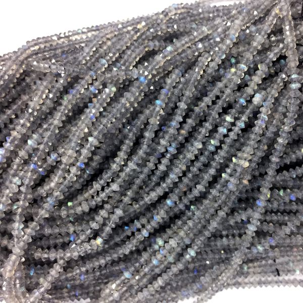 

genuine natural gray blue light labradorite faceted rondelle necklaces or bracelets small beads 2x3mm 15" 06153, Black