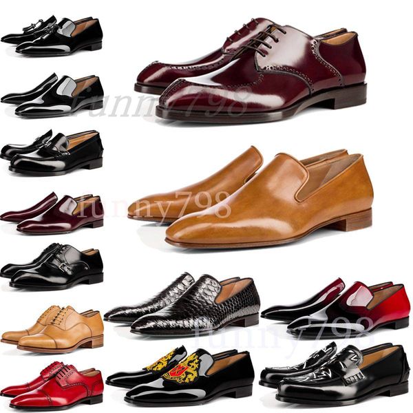 

with box] 2019 red bottoms luxury designer brand chaussures mens dress formal shoes genuine leather men red bottom designers shoes, Black