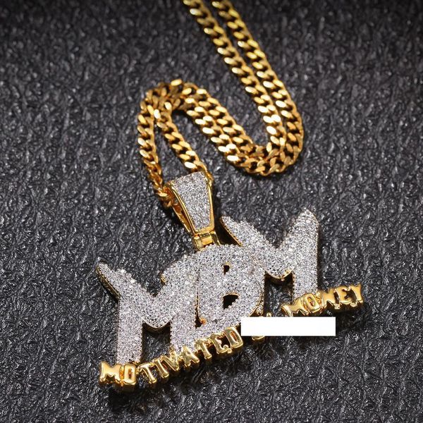 

zircon letter mbm iced out pendant necklace mens jewelry two tone 14k gold plated diamond bling hip hop jewelry gift with 24inch cuban li, Silver