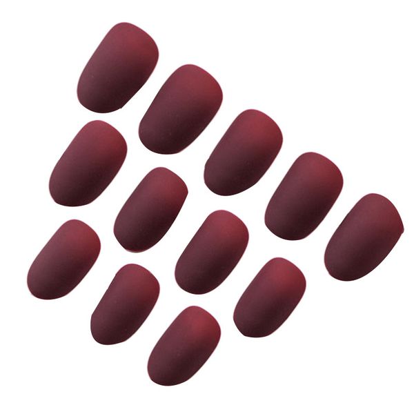 

wine red fake nails matte frost full nails long square nail art decoration tips, Black