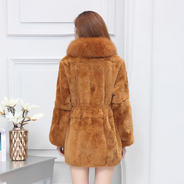 

2020 winter new real rex fur coat women luxury office fur collar natural jackets fashion slim outwear plus size, Black