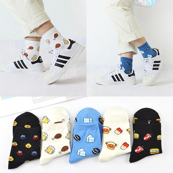 

new kawaii cute funny harajuku korean dessert women cotton socks creative pattern casual spring summer japanese women socks, Black;white