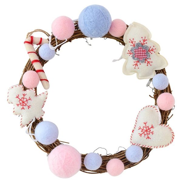 

3 style wicker wool felt ball decoration christmas wreath rattan shop window christmas decorations for home party