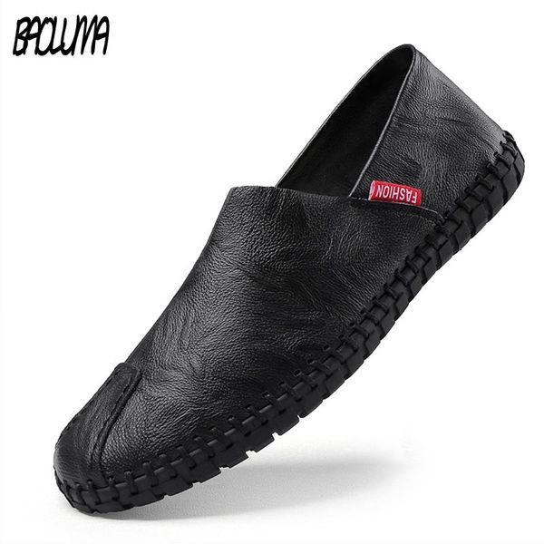 

men flats casual shoes split leather summer breathable casual shoes men moccasins loafers driving chaussure plus size 50, Black
