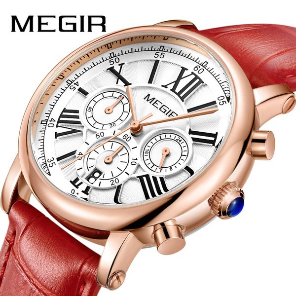 

dropshipping chronograph women watches quartz fashion megir watch women retro waterproof watch, Slivery;brown