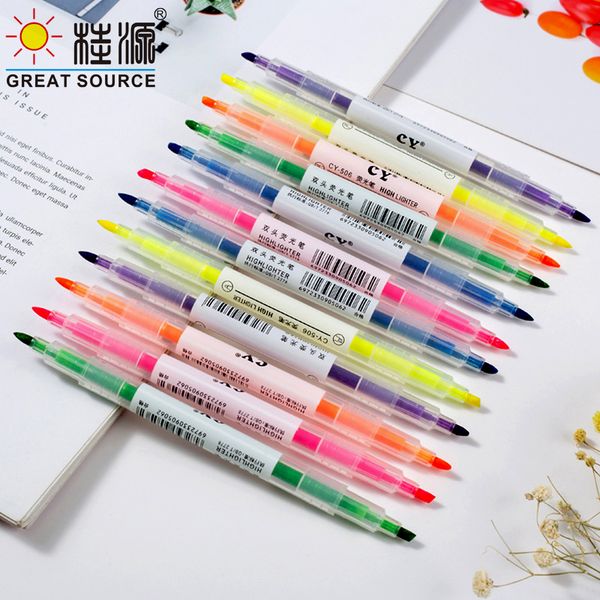 

assorted color highlighter pen double-head round & oblique tip-multi pieces