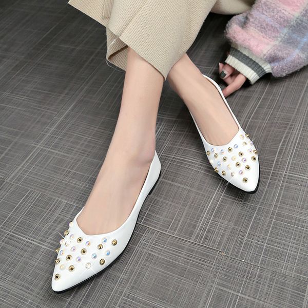 

xiniu women comfortable casual ladies fashion slip on pointed toe crystal rivet casual single shoes ing, Black