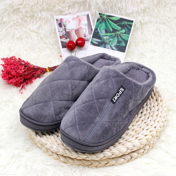 

letter print men slippers winter cotton slippers solid flat with mans footwear slip-on home men soft slipper, Black
