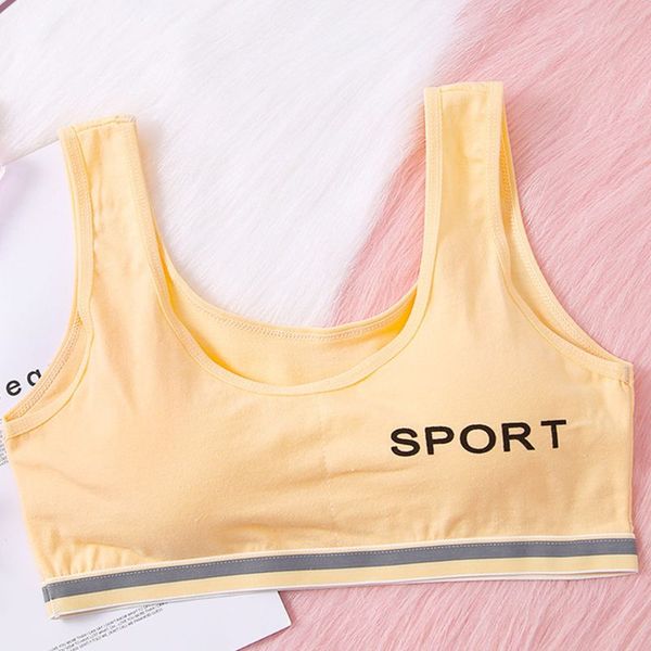 

teens girls sport letters printed cotton underwear wireless removable padded training bra seamless stripes wide strap vest 8-12t, Camo