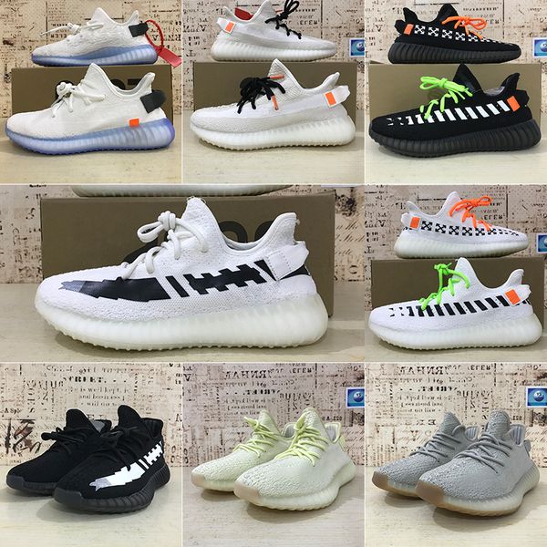 

[with box] New Kanye west whife V2 designer white running shoes Zebra sesame static casual shoes men sneakers sports womens