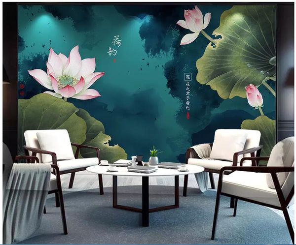 

3d room wallpaper custom p chinese style ink lotus flower background home decor living room 3d wall murals wallpaper for walls 3 d
