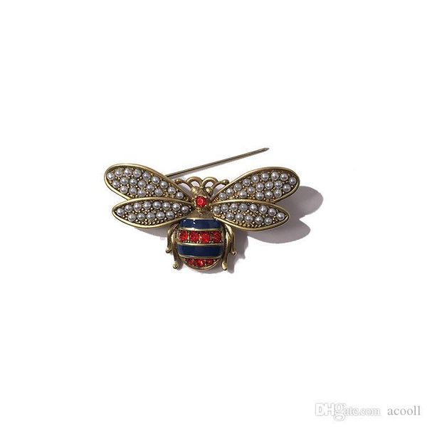 

fashion copper material retro pearl double-winged bee brooch for ladies red and blue diamond brooch jewelry, Gray