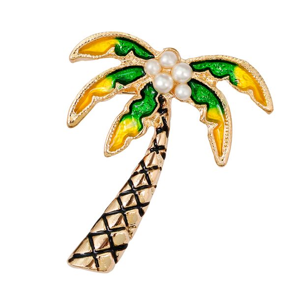 

handmade enamel artificial pearl plant fashion women coconut tree brooch pin, Gray