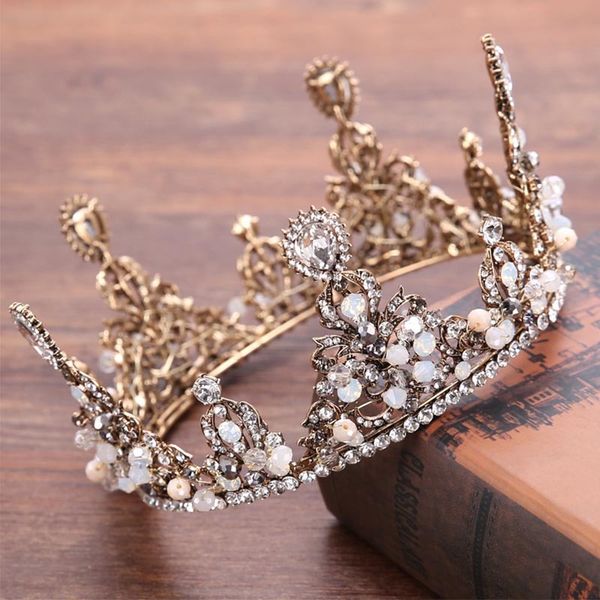 

vintage baroque full circle rhinestone tiaras and crowns bridal diadem headpiece bride wedding hair jewelry accessories jl, Golden;white