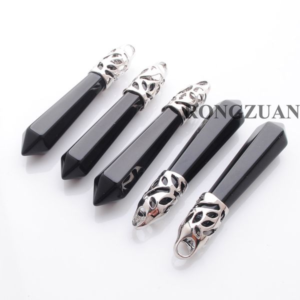 

jewelry fit necklace natural gemstone long pendulum charm stones black agate pendants silver plated fashion dn3011