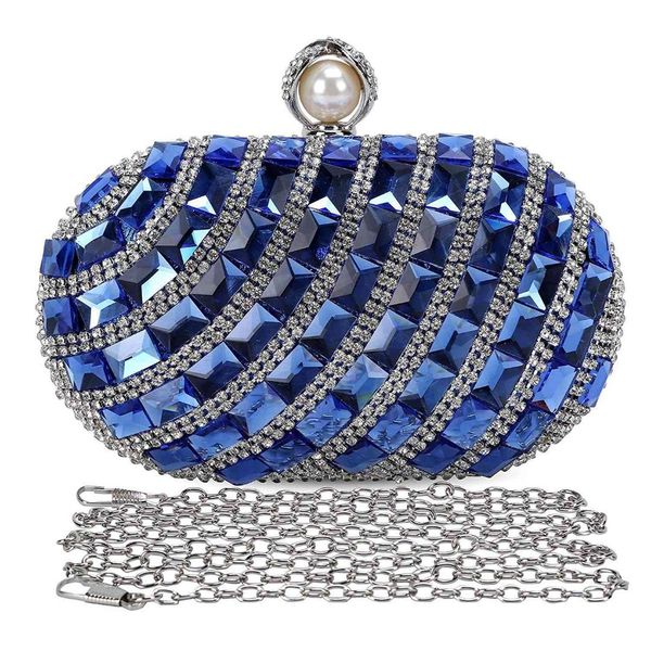 

women's luxurious crystal rhinestone evening clutch purse party handbag (blue