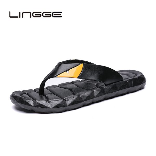 

lingge summer men flip flops bathroom slippers men casual pvc eva shoes fashion summer beach sandals plus size 38-46, Black