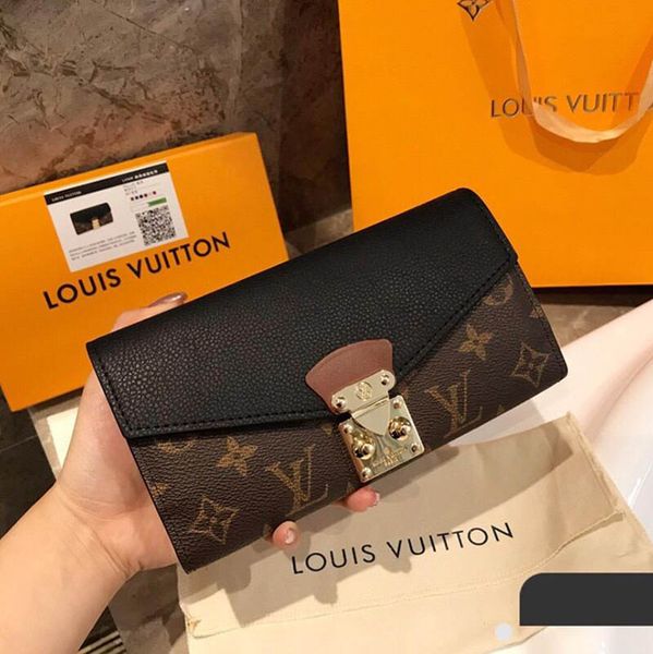 

emilie sarah pallas womens luxury long wallets brown leather men designer short wallet fashion hand purse with box, Red;black