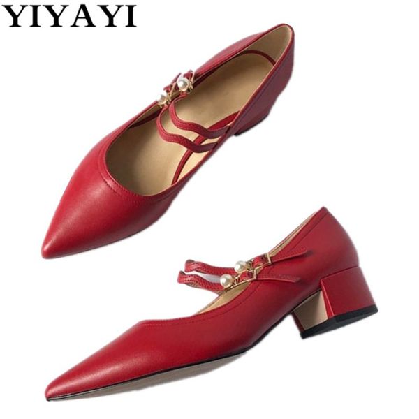 

wave bands square heel pumps women pearl buckle retro single shoes woman shallow ladies casual shoes red runway sapato feminino, Black