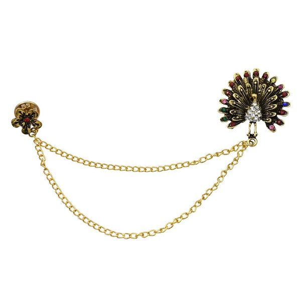 

fashion brooch brooch diamond animal peacock open crystal female chain tassel brooch, Gray