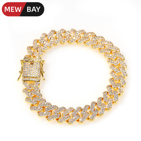 

hip hop iced out butterfly buckle 12mm cuban chain bracelets pave cubic zirconia men gold silver fashion jewelry, Black
