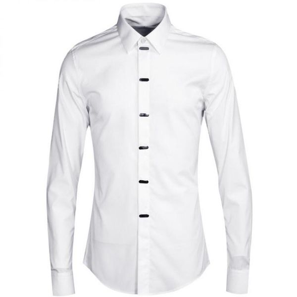 

minlgu men shirts luxery hardware electroplating decoration mens dress shirts plus size 4xl turn-down collar casual man, White;black