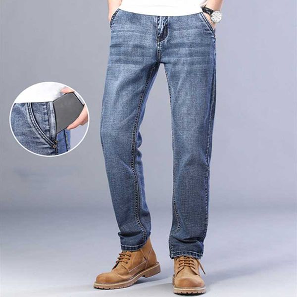 

men's jeans big size 42 44 46 casual anti-theft zipper 2021 summer autumn clothing cotton straight loose, Blue