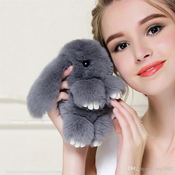 

13cm cute plush bunny keychain women fur pom pom angel rabbit key ring hare pompom plush dolls toy girls bag car key pendant