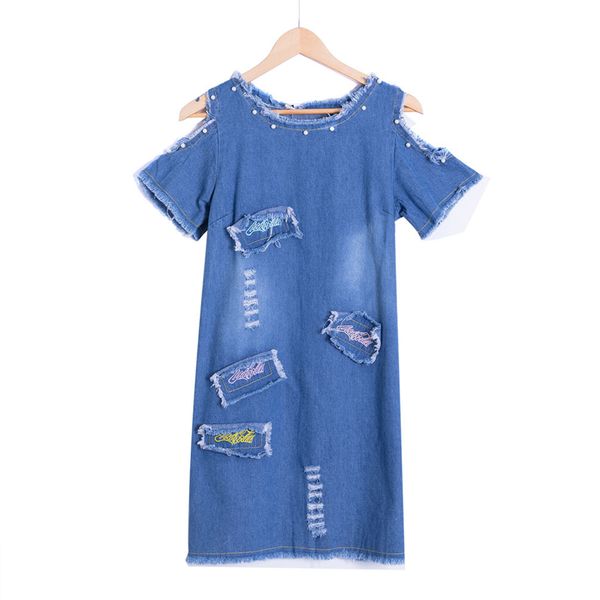 

beaded denim dress women vintage a line embroidery patchwork sundress beach party short dresses blue vestidos d74902j, Black;gray