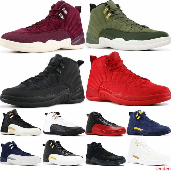 

mens 12s basketball shoe winterized wntr gym red michigan bordeaux 12 white black the master flu game taxi sports sneaker trainers size 7-13