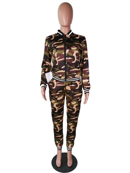 

camouflage women tracksuit long sleeve womens 2pcs set cardigan gym street style female clothing, Gray
