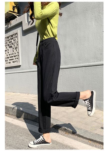 

deep black сыпучие джинсы женщины straight trend, Blue