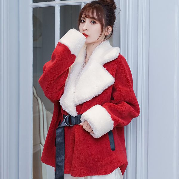 

solid turn-down collar lamb wool teddy coats women winter thick outwear faux fur coats and jackets ladies jackets, Black