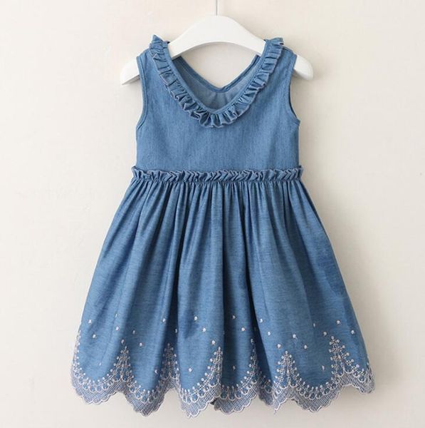 

girls dress 2019 casual summer style bull-puncher dresses cotton kids clothes backless denim dress shoulder-straps 3-7y, Red;yellow