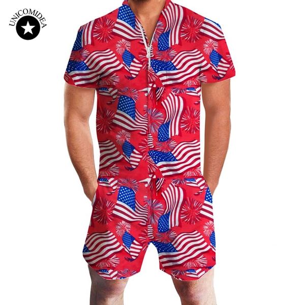 

fashion mens rompers usa american flag print male stretch slim fit jumpsuit cargo short pants zip trousers party overalls, Gray