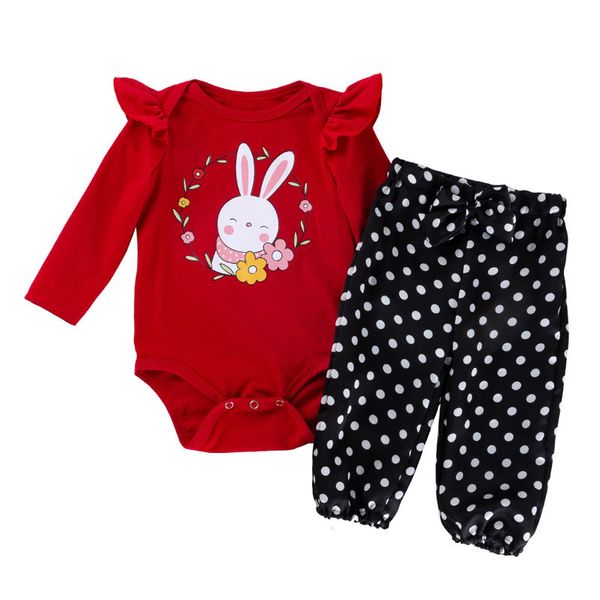 

baby girls easter set printed romper long sleeve bow dot pants sets kids lersure clothes girls baby clothing sets 0-12m 07, White
