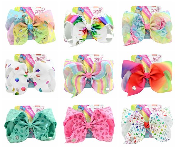 

1piece 8 quot jojo clip large rainbow unicorn bow knot print gro grain ribbon hair bow with clip kid handmade hair acce ory