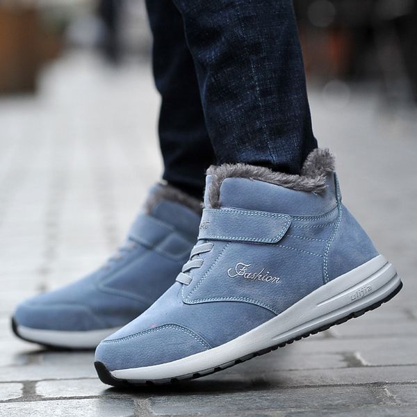 

sports style casual women men work & safety boots snow plus velvet mid sole warm soft male shoes simple style, Black