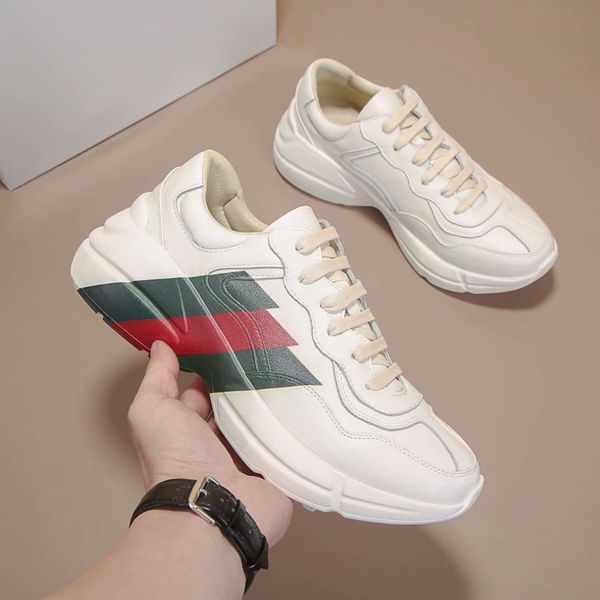 

2020 mens rhyton casual shoes dad sneaker paris fashion luxury designer women shoe platform sports strawberry wave mouth tiger web print, Black