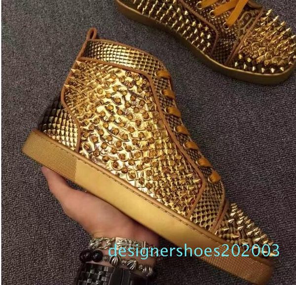 

original vogue stylish spikes colorful high-red bottom casual shoes for men women designer outdoor lace up party shoes wedding shoes d03, Black