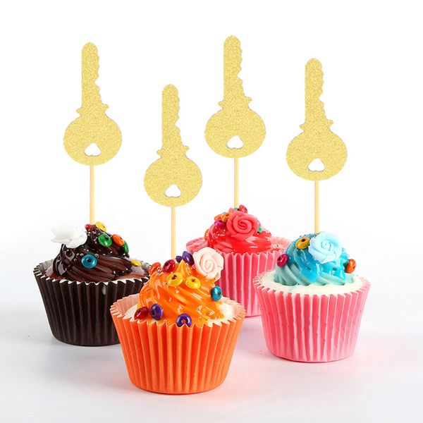 

24pcs cake er durable paper decorative key love house non-toxic cupcake picks cake er for birthday decor party