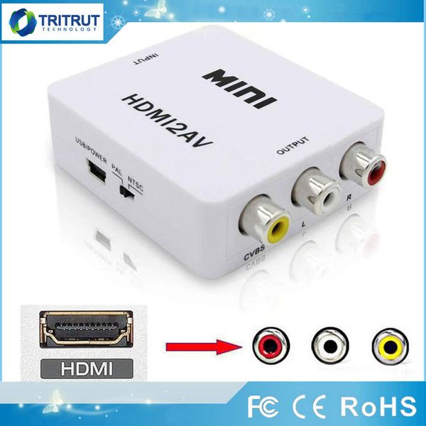 

hdmi2av 1080p hd video adapter mini hd to av converter cvbs+l/r hd to rca for xbox 360 ps3 pc360 with retail packaging mq20