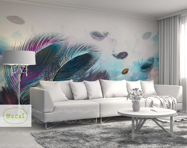 

bacal custom mural wallpaper 3d fashion colorful hand painted feather texture wallpaper for walls roll living room home decor
