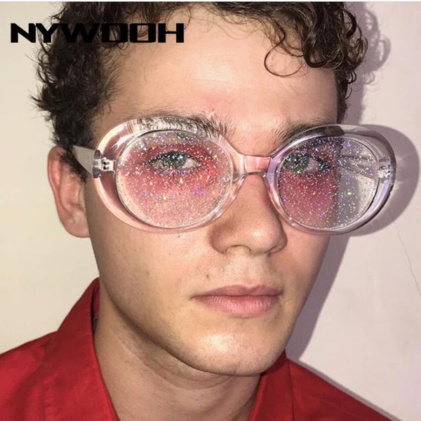 

nywooh oval sunglasses women colorful candy clear sun glasses men sequin red pink eyewear kurt cobain glasses clout goggles, White;black