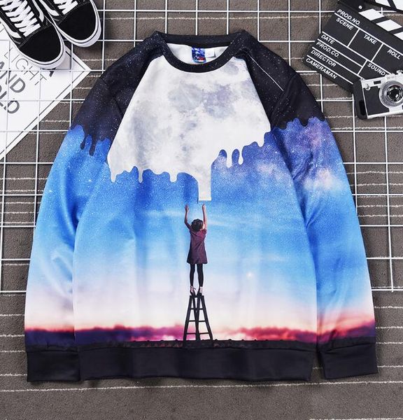 

19ss дизайнер новый свободный свитер хип-хоп улица с плеча творческая живопись звездное небо свитер свитер пара весна и осень длинный sleev, Black