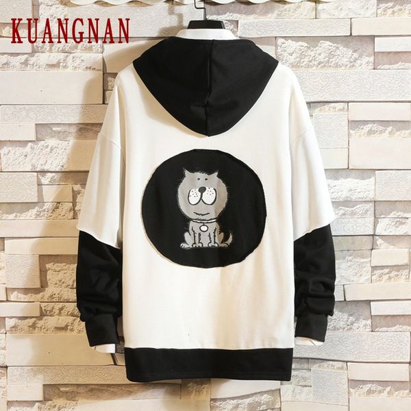 

kuangnan cartoon cat pullover hoodie men streetwear mens hoodies hip hop hoody sweatshirt men hoodies sweatshirts 5xl 2019 new, Black